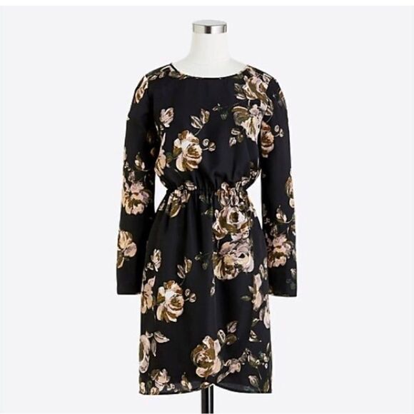J. Crew Factory Dark Floral Long Sleeve Faux Wrap Skirt Mini Dress - Picture 1 of 16